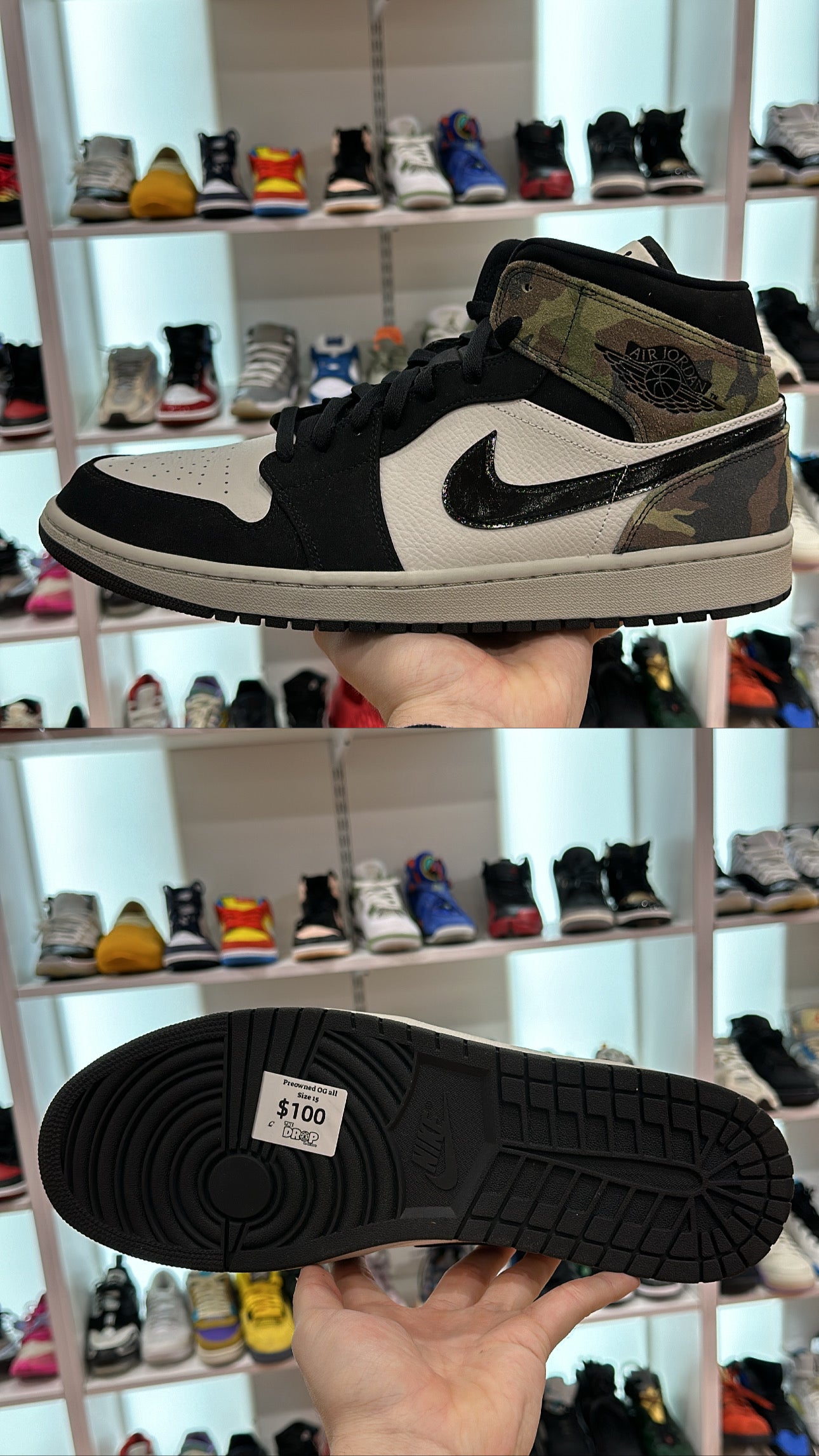 Preowned Jordan 1 mid ‘camo’ size 15
