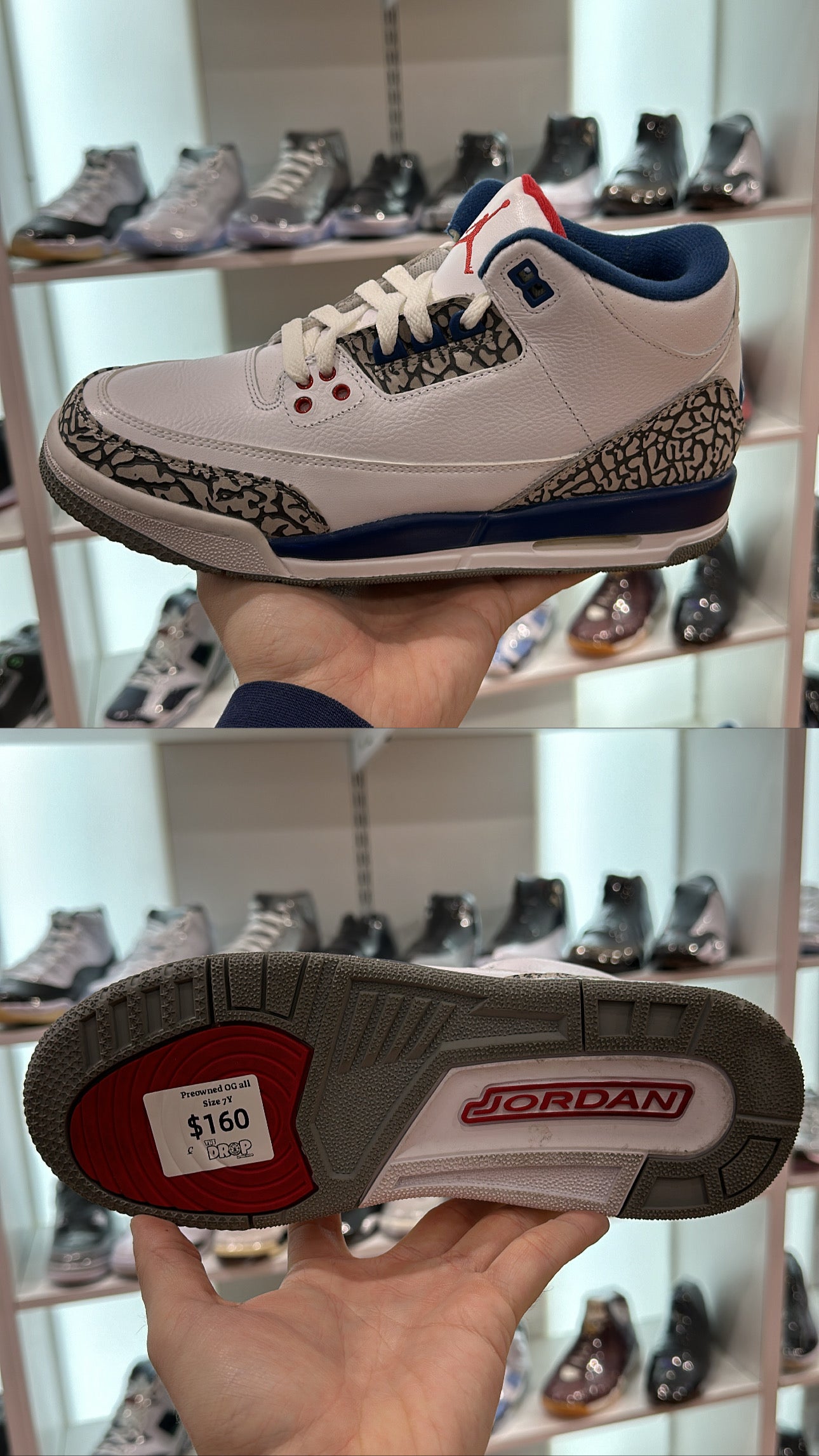 Preowned Jordan 3 ‘true blue’ size 7Y