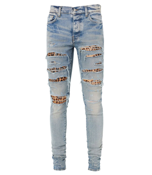 Amiri Blue Leopard Print Jeans