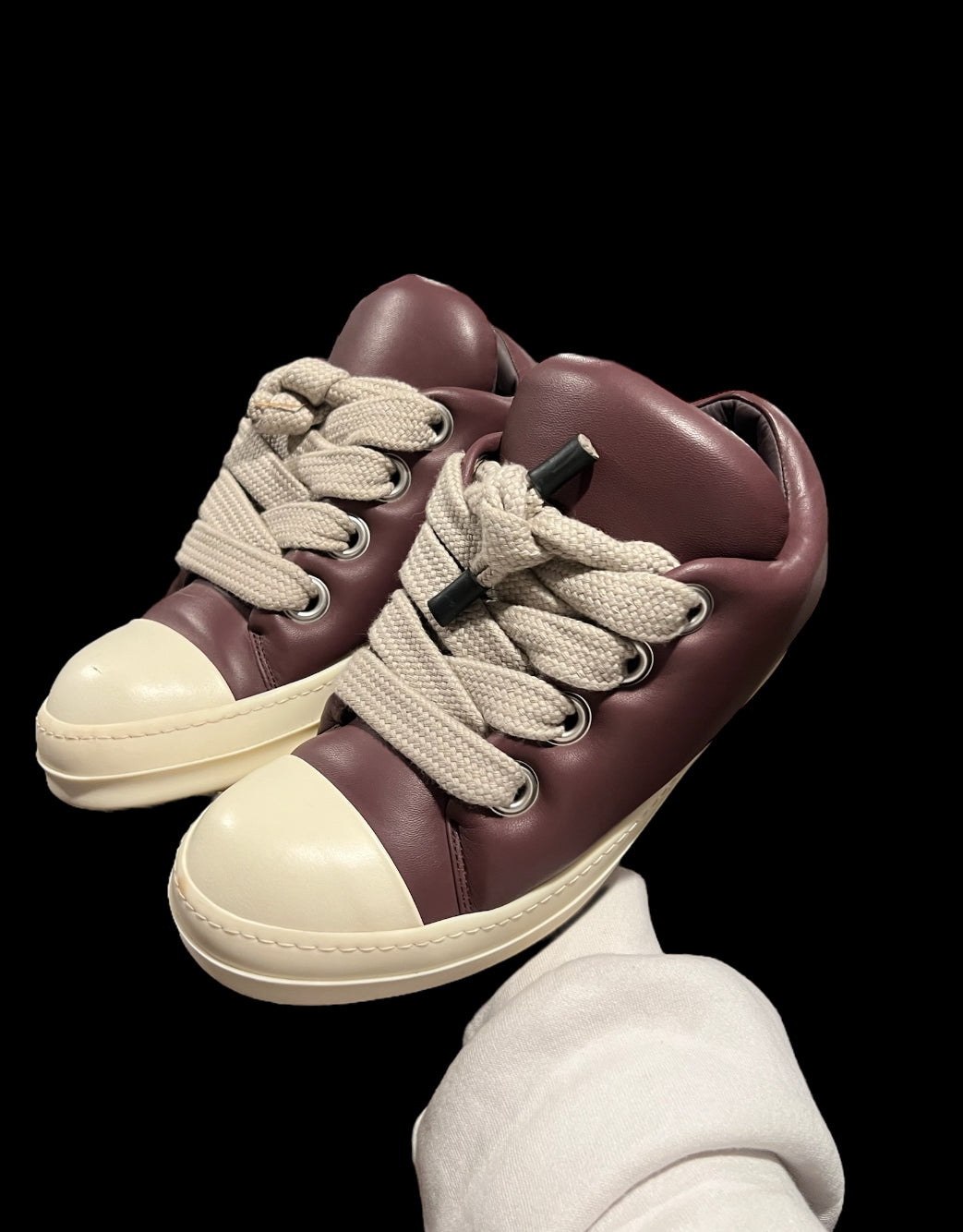 Preowned Rick Owens Plum Jumbo Laced Padded Low Ramones size 40.5 (fits 7-8)