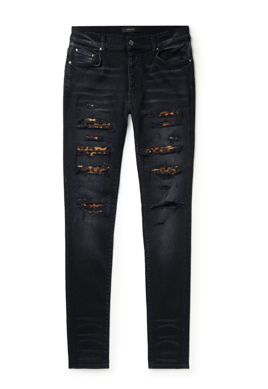 Amiri Black Thrasher Leopard Print Jeans