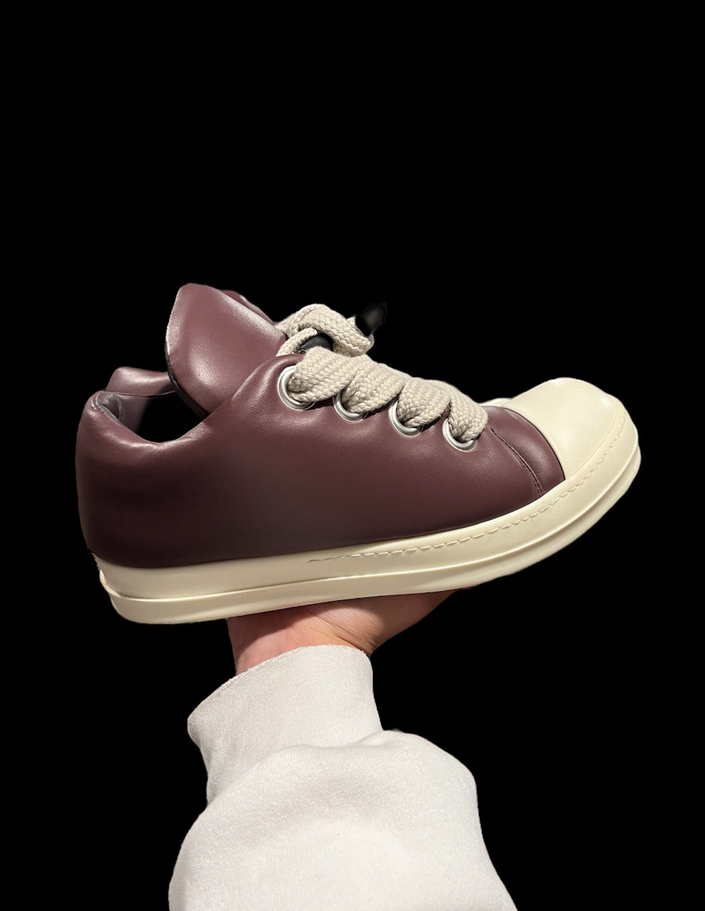 Preowned Rick Owens Plum Jumbo Laced Padded Low Ramones size 40.5 (fits 7-8)