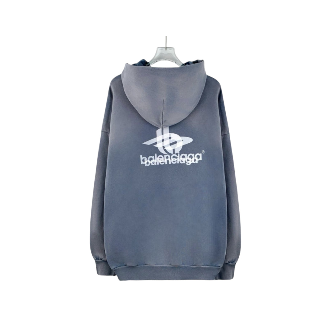 Balenciaga Haze Blue Phantom Overlapping Logo Unisex Hoodie