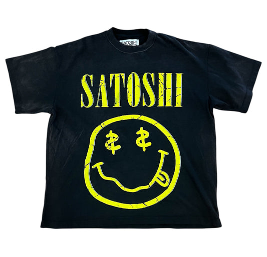 Satoshi Nakamoto Smiley Washed Black T-Shirt