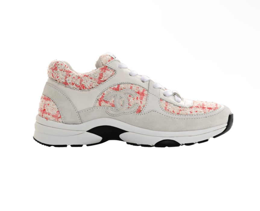 Chanel WMNS CC Logo Sneaker Ecru Pink Tweed