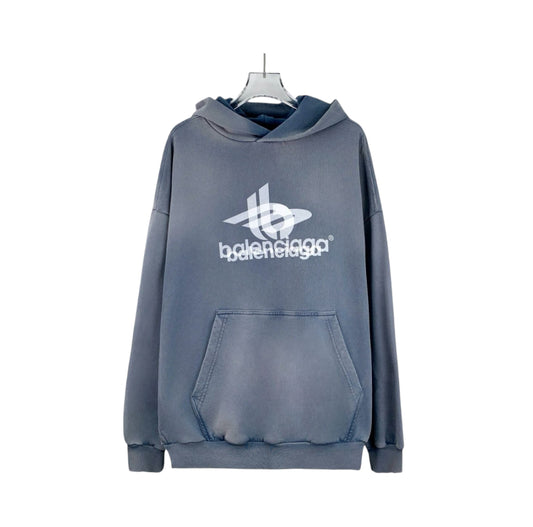 Balenciaga Haze Blue Phantom Overlapping Logo Unisex Hoodie