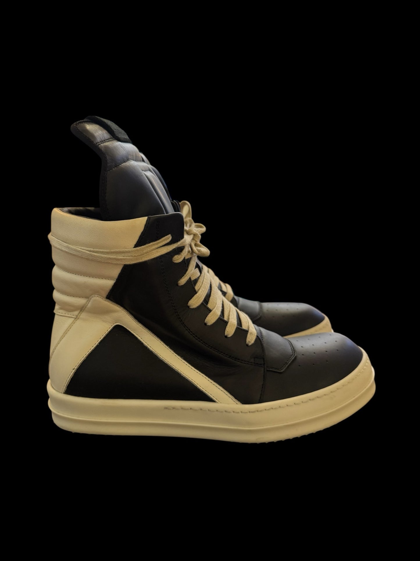 Preowned Black/Milk Rick Owen Geobaskets size 42 (fits 9-9.5)
