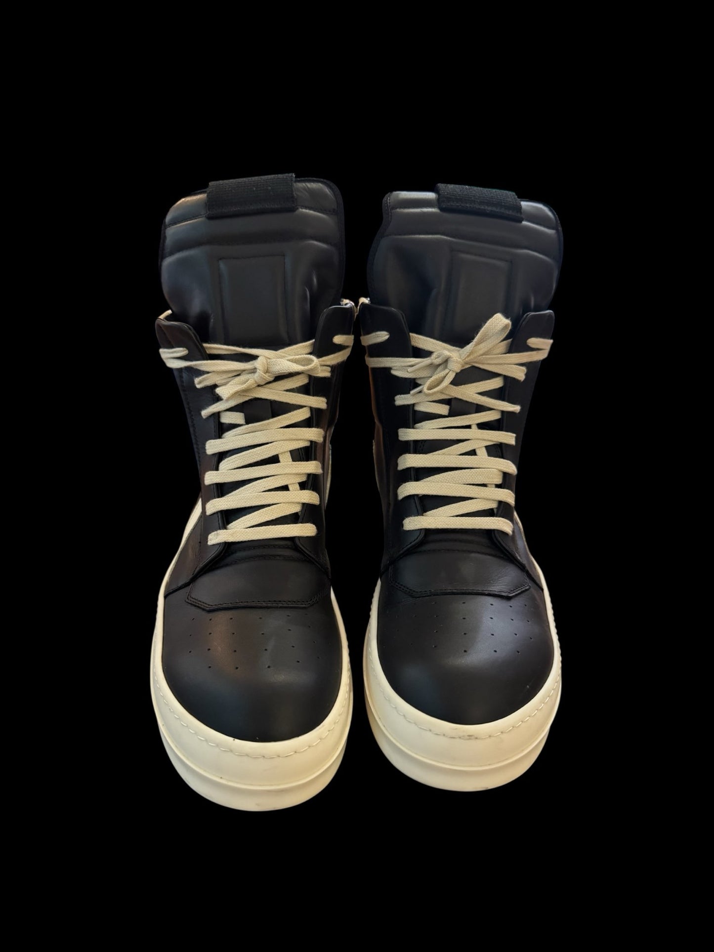 Preowned Black/Milk Rick Owen Geobaskets size 42 (fits 9-9.5)