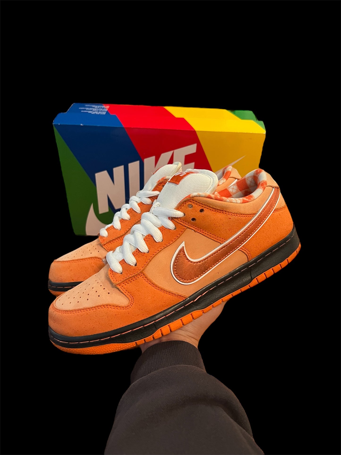 Preowned Orange Lobster SB Dunk Lows size 10