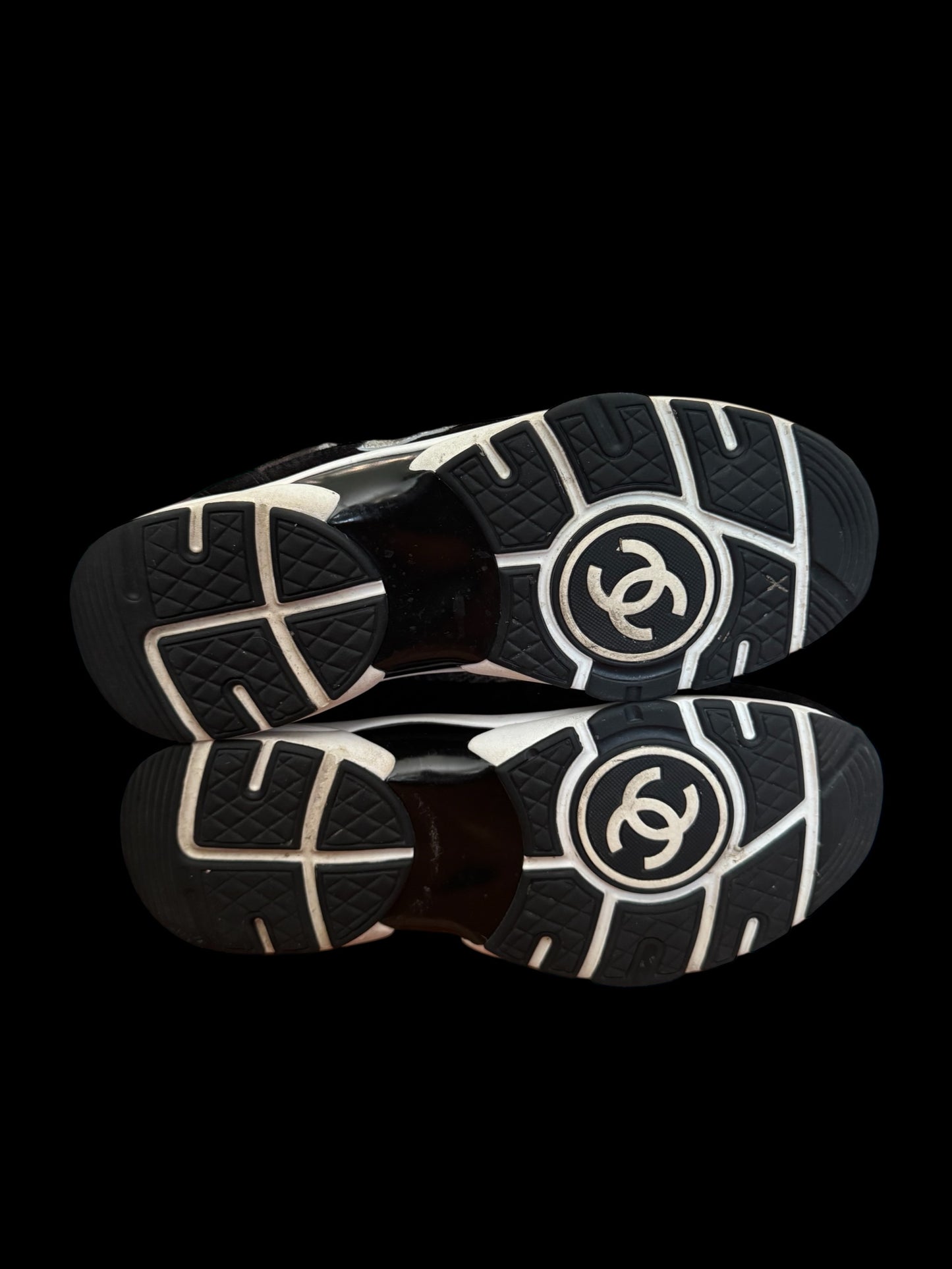 Preowned Black/Grey Tweed Chanel Runners size 36.5 (fits 6.5W-7W)