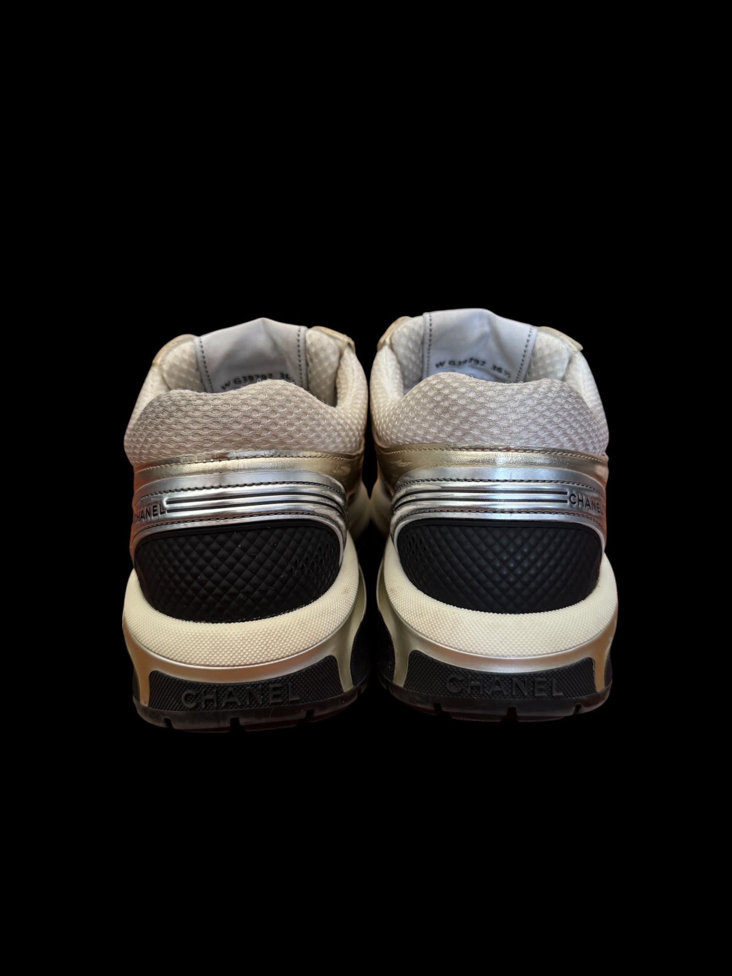 Preowned Silver Chanel Trainers size 36.5 (fits 6.5W-7W)