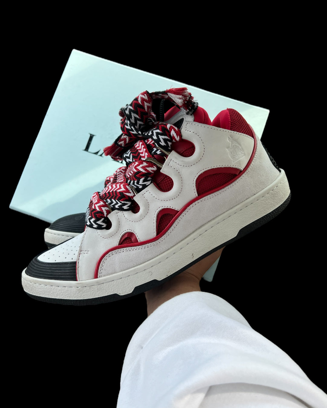 Preowned Red/White/Black Lanvin Curbs size 45 (fits 12-13)