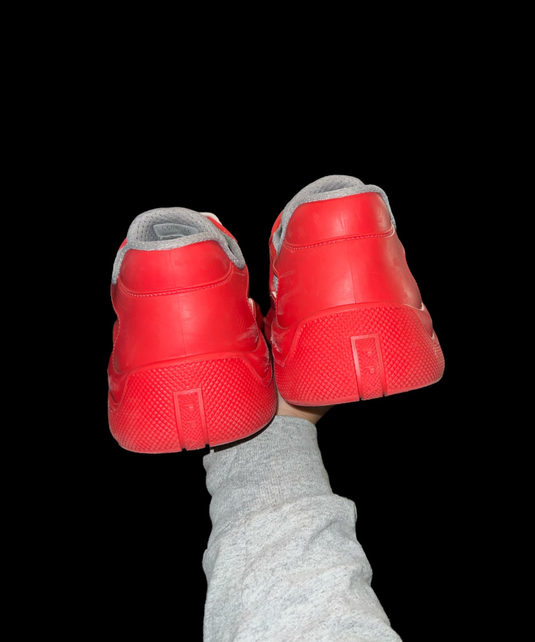 Preowned Red Rubber Prada America’s Cups size 44 (fits 11-11.5)