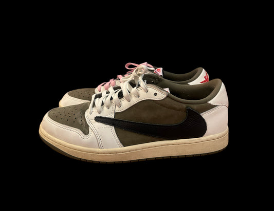 Preowned Medium Olive Travis Scott 1 Lows size 10.5