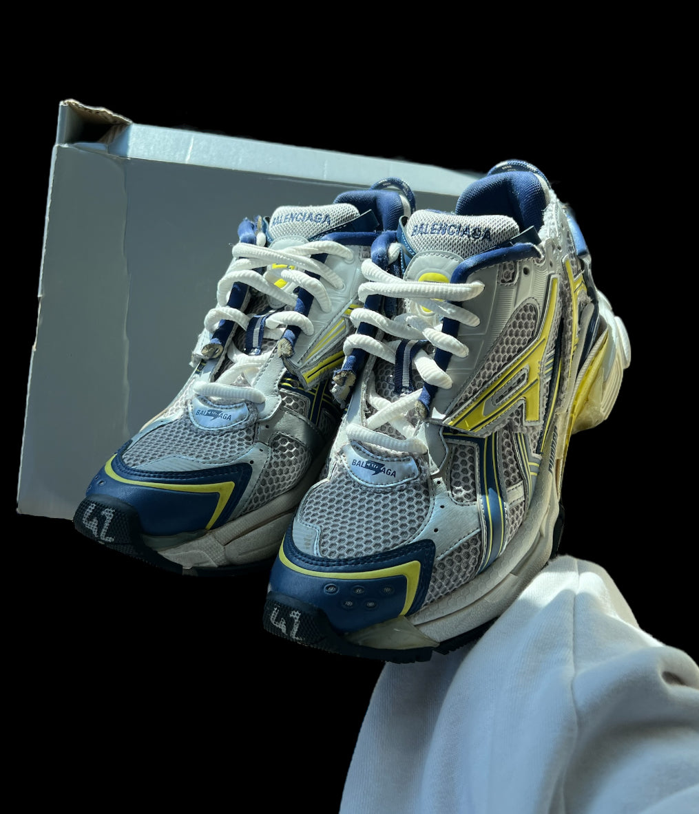 Preowned Blue/Yellow Balenciaga Runners size 42 (fits 9-9.5)