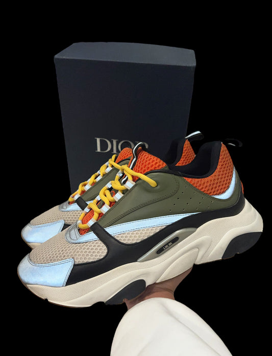 Preowned Orange/Olive Green Dior B22s size 45 (fits 12-13)