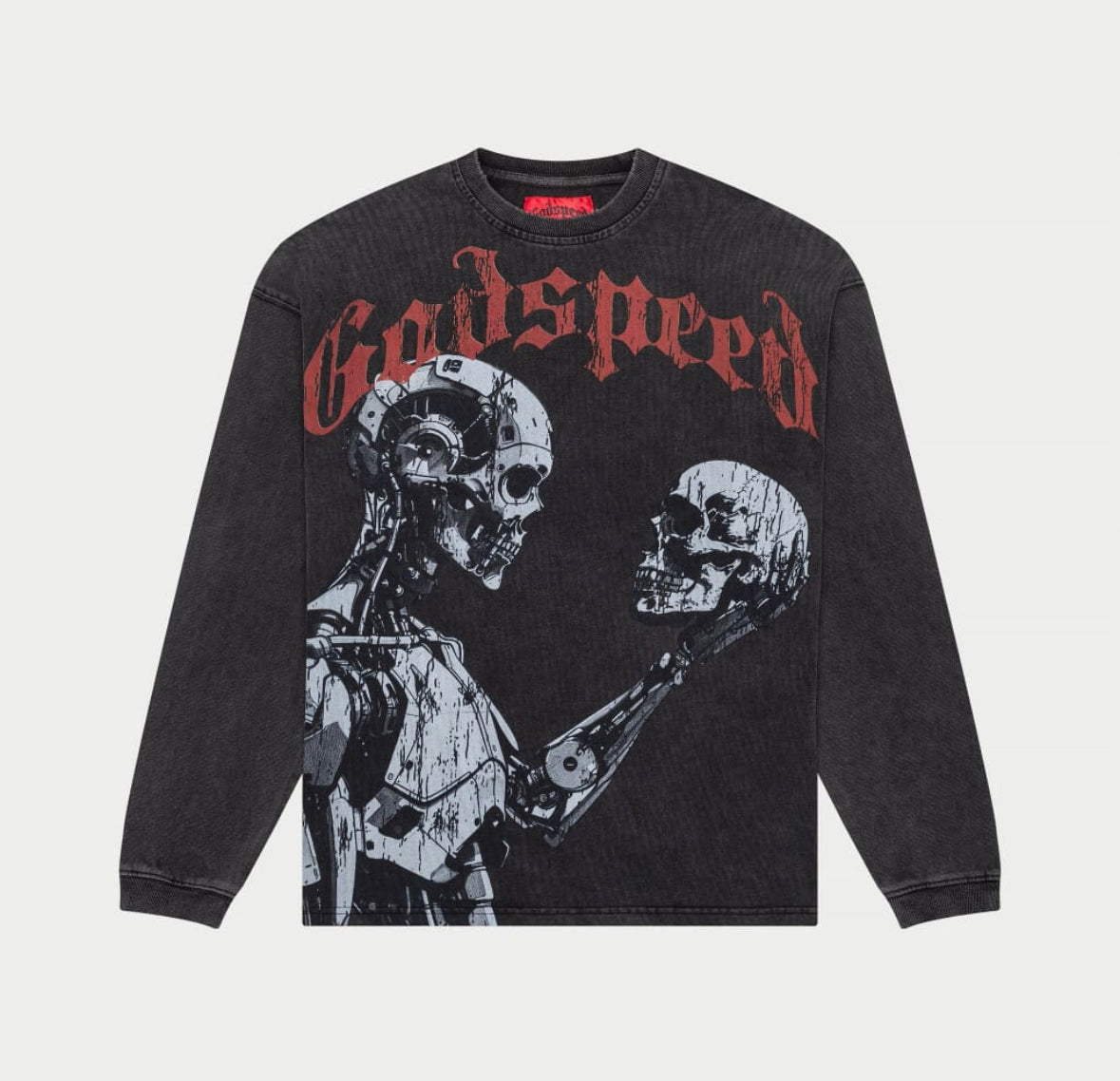 God Speed Mankind vs AI Black Washed Long Sleeve T-shirt