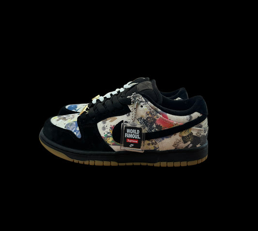 Preowned Supreme SB Dunk Lows Rammellzee size 8.5
