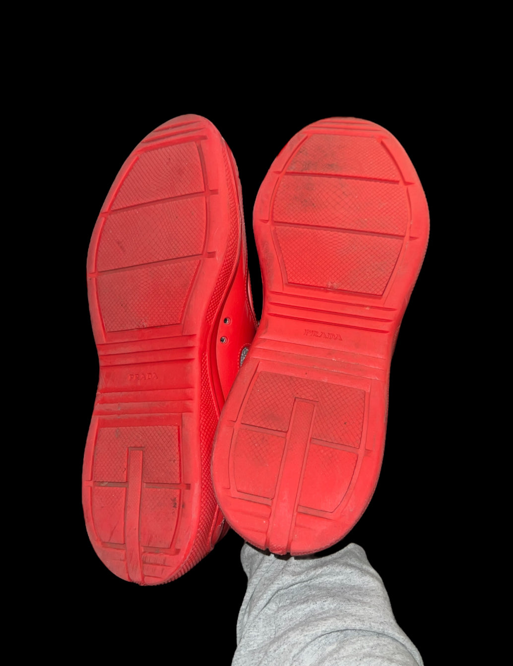 Preowned Red Rubber Prada America’s Cups size 44 (fits 11-11.5)