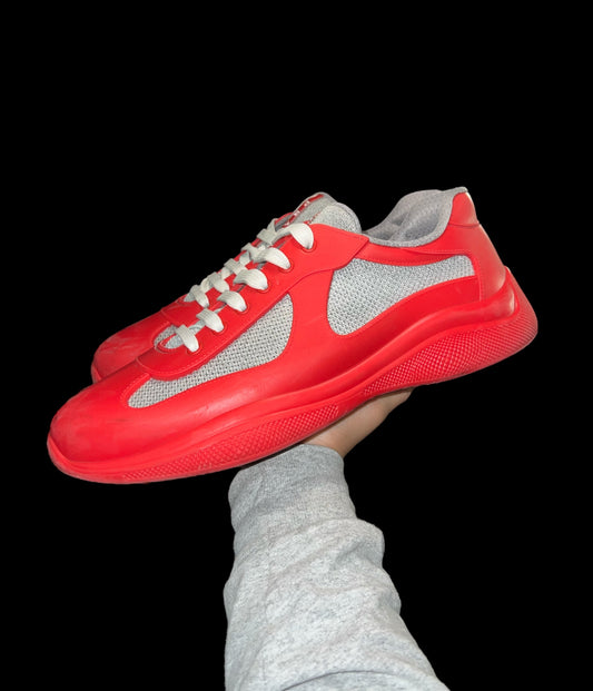 Preowned Red Rubber Prada America’s Cups size 44 (fits 11-11.5)