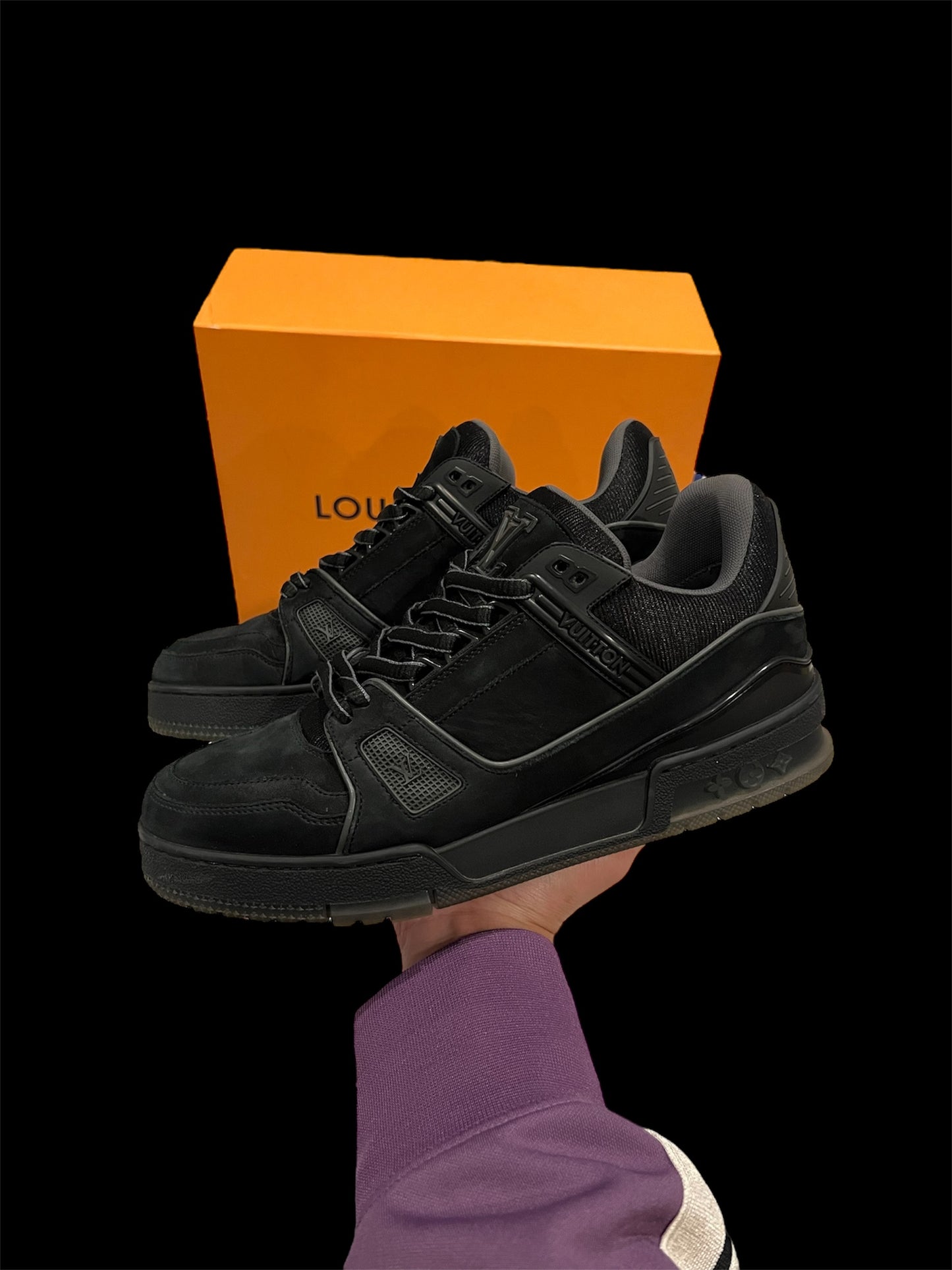 Preowned Black Suede LV Trainers size 6 (fits 7.5-8)