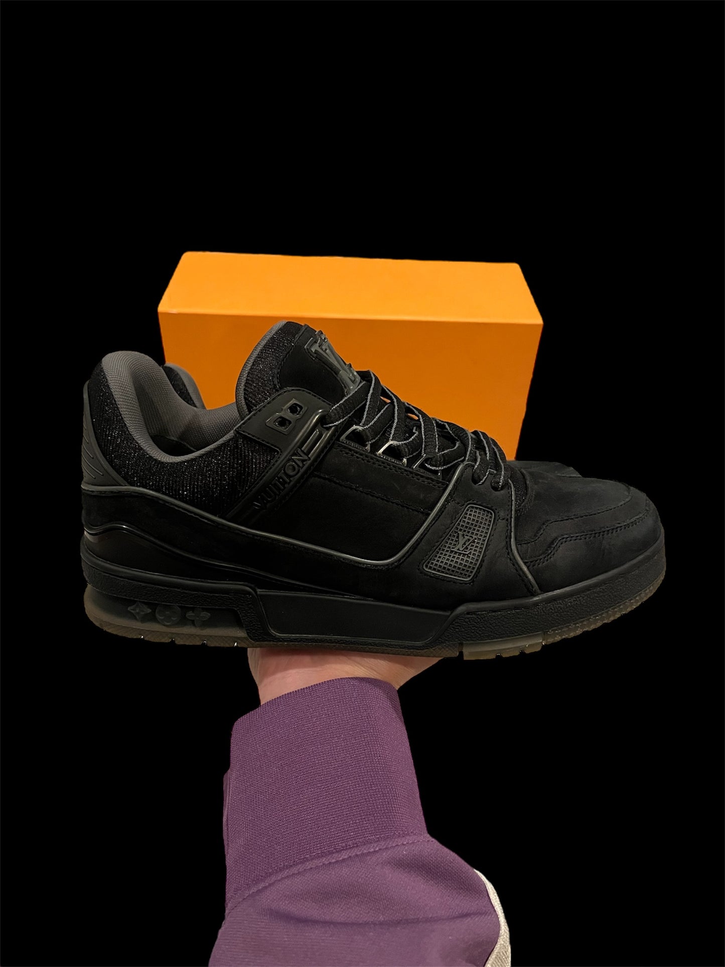 Preowned Black Suede LV Trainers size 6 (fits 7.5-8)