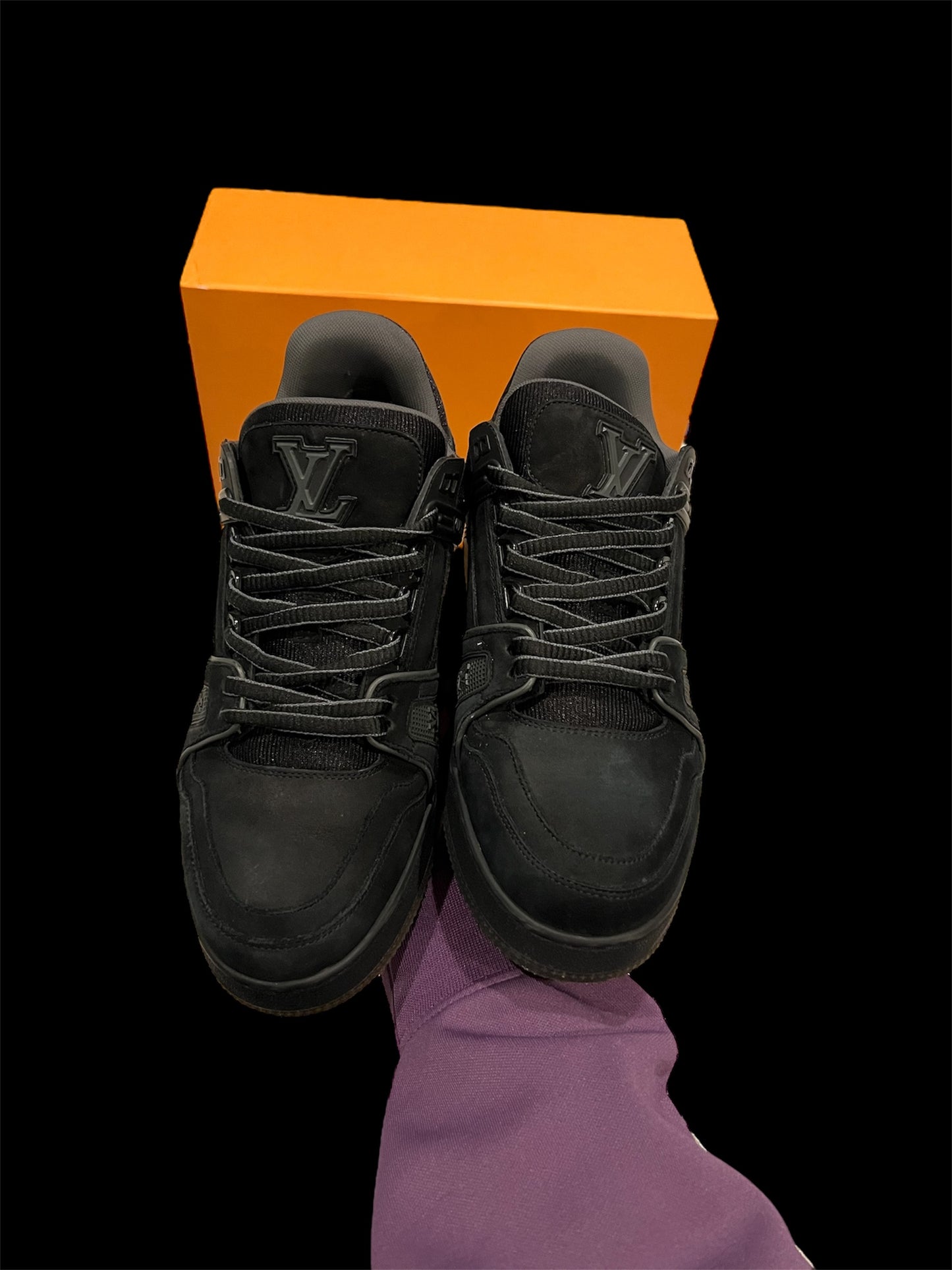 Preowned Black Suede LV Trainers size 6 (fits 7.5-8)