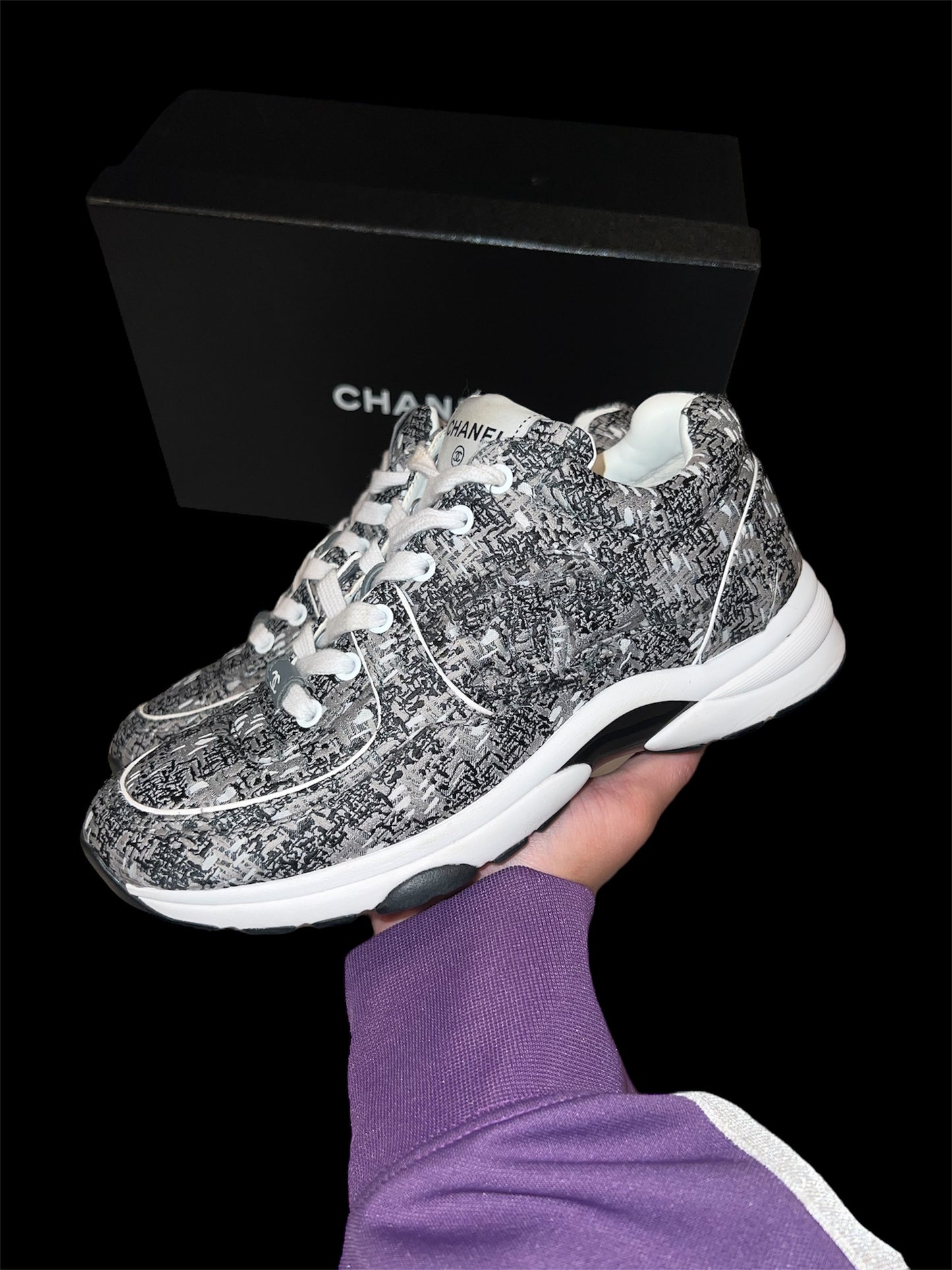 Preowned Chanel Tweed Runners size 37.5 (fits 7.5W-8W)