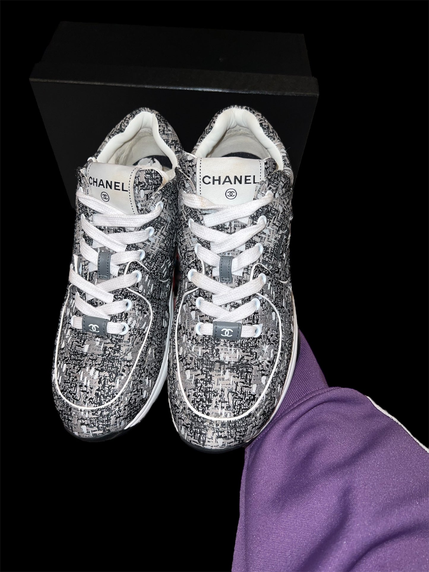 Preowned Chanel Tweed Runners size 37.5 (fits 7.5W-8W)