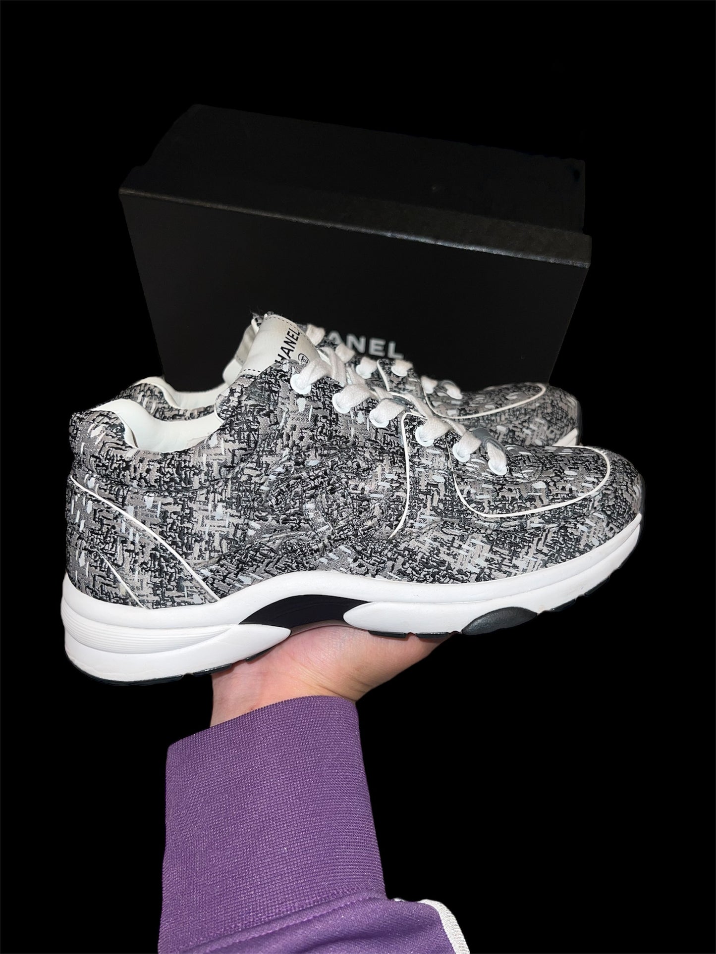 Preowned Chanel Tweed Runners size 37.5 (fits 7.5W-8W)