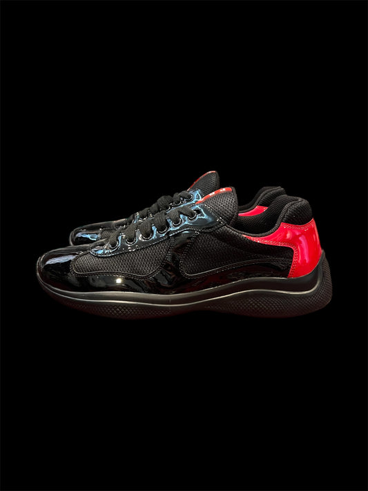 Preowned Black/Red Patent Prada America’s Cup size 7.5 (fits 9-9.5)