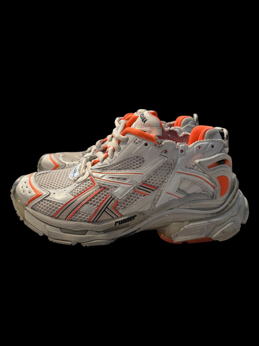 Preowned Orange/White Balenciaga Runners size 43 (fits 10-10.5)