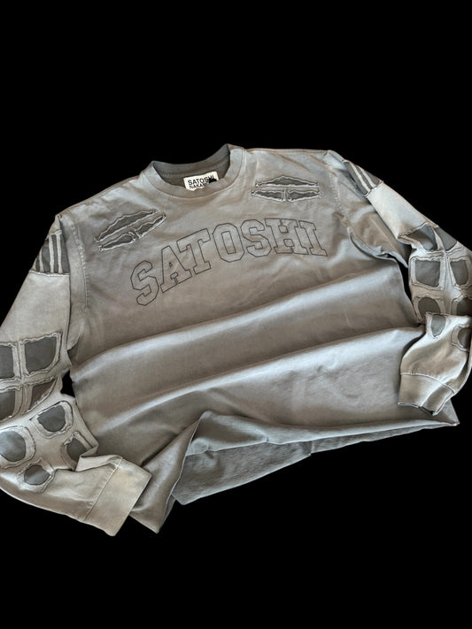 Satoshi Nakamoto Patchwork Collegiant Grey Long Sleeve
